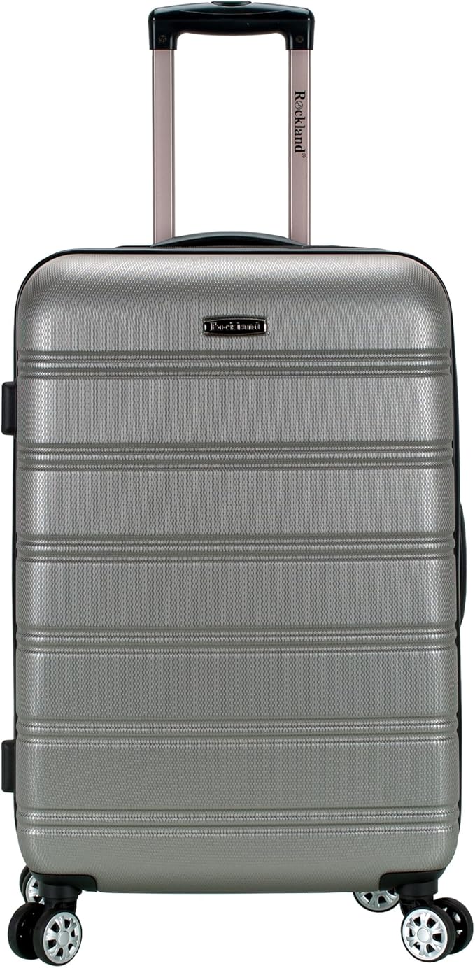 Rockland Melbourne Hardside Expandable Spinner Wheel Luggage, Silver, Checked-Medium 24-Inch