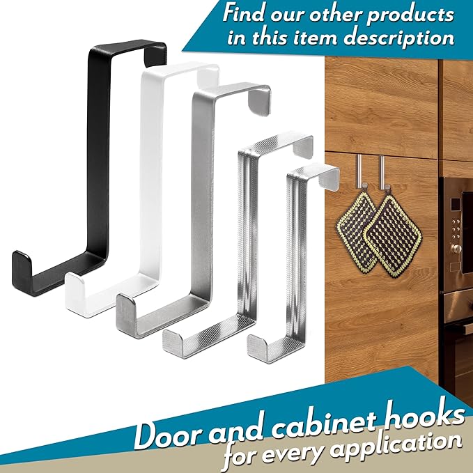 Over The Door Hooks, 5 + 5 Pack - Stainless Steel Coat Hanger, Towel Holder 2-Sided of 1 3/8" & 1 3/4", Heavy Duty - Hooks for Hanging with Anti-Scratch Pads, Wreath Hanger with Anti-Slip Dots