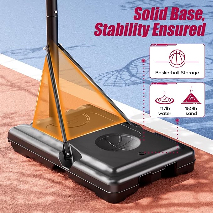 Asbest 44" Portable Basketball Hoop Outdoor | 5.5-10ft Stepless Adjustable Height Basketball Goal System for Driveway, Backyard, for All Ages