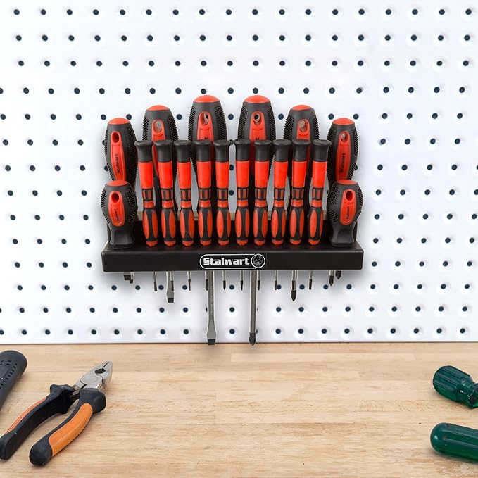 Stalwart - 75-HT4088 18 Piece Screwdriver Set with Wall Mount and Magnetic Tips- Precision Kit Including Flatheads, Phillips, and Torx Screwdrivers By