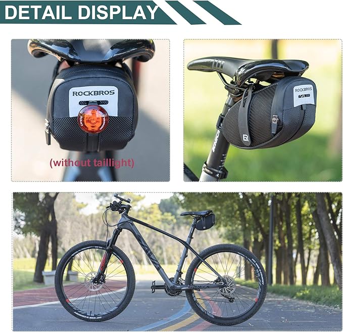 ROCKBROS Bike Saddle Bag, Bike Bag Under Seat, Strap-on Cycling Wedge Pack, Bike Seat Storage Bag for Mountain Road Bikes, 0.75L