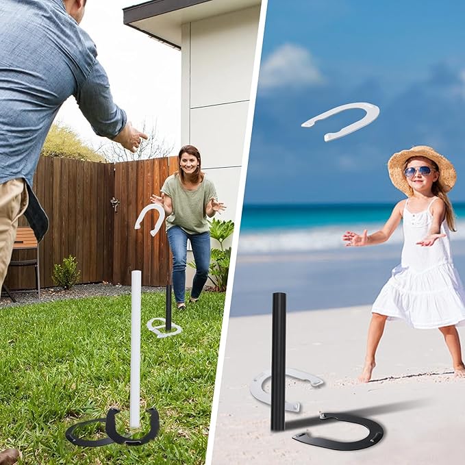 Horseshoes Outside Game for Children, Steel Horse Shoes Game Kit Outdoor Games for Kids Teens Family Portable for Backyard Yard Lawn Camping Beach Party