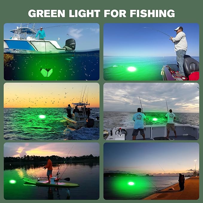 Goldlife 110V Underwater Fishing Light with 50ft Cable, Foldable Brightness Green LED Submersible Light Attractants for Docks/Boats/Kayaks, IP69K Rated for Fresh & Salt Water