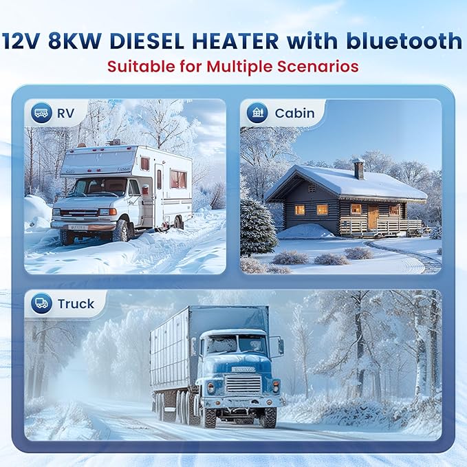 Hcalory 8KW ディーゼルヒーター、10L HBU1S 駐車用ディーゼルエアヒーター 高速暖房 12/24V アプリ制御、自動起動・停止、複数タイマー設定、高度モード RV ガレージ用 2025年アップグレード