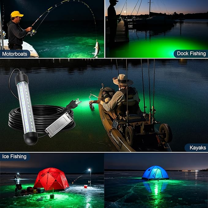 水中集魚灯、25W 2700LM グリーン集魚灯、IP68高効率LED集魚ランプ、UL認証済み32.8フィートケーブル、ボート、桟橋、カヤック用防水水中ランプ