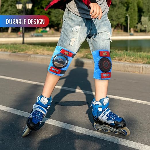 Hot Wheels Elbow and Knee Pads for Kids, Protective and Comfortable Outdoor Gear Set for Ages 3+ with Adjustable Velcro Straps, Shock Absorption, Bike Knee Pads for Boys and Girls