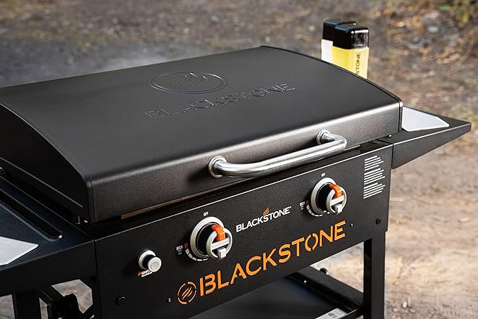 BLACKSTONE 1883 Original 28” Griddle with Integrated Protective Hood and Counter Height Side Shelves, Powder Coated Steel, Black