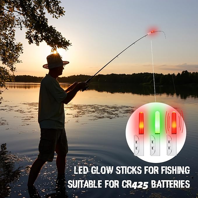 6個 釣り用ケミカルライト LED釣り竿ライト 夜釣りアラートケミカルライト 8個 充電式CR425バッテリーとバッテリー充電器付き