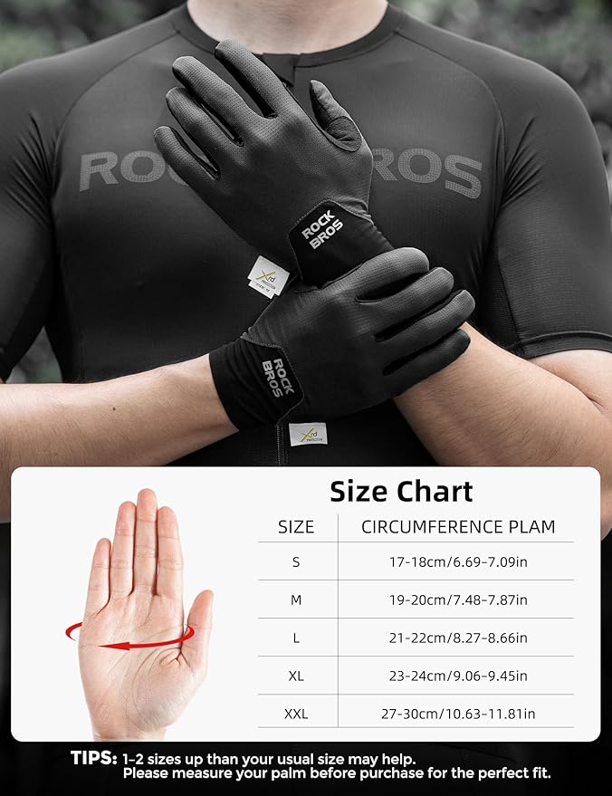 ROCKBROS Cycling Gloves for Men Women XRD Shock Absorbing Bicycle Riding Anti-Slip Breathable Full Finger UV-Sun-Protection Gloves for Road/Mountain & Electric Bike,E-Bike Commuter