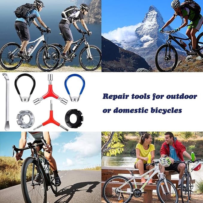 CHIVENIDO Bike Spoke Wrench, Portable Bicycle Spoke Tool Kit Includes 8 Way Bike Rim Truing Tool, Spoke Wrench with Rubber Handle