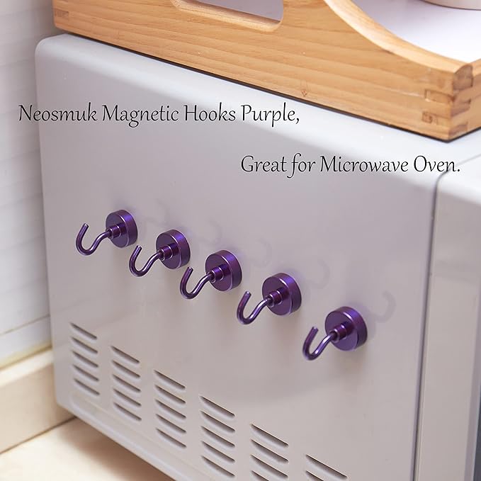 Neosmuk Magnetic Hooks, Heavy Duty 40lb+ Strong Magnet Hook for Cruise Cabins, Cruise Ship Essentials for Hanging, Metal Wall Refrigerator Hangers (Purple, 10 Pack)