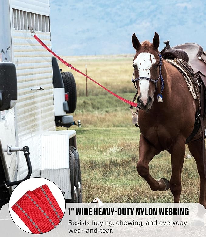 Cross Ties for Horse, Nylon Trailer Tie w/Quick-Release Panic Snap & Bull Snap Horse Trailer Accessories, Adjustable Length Range 42.5" to 73", Equestrian Supplies, Starlit Maroon