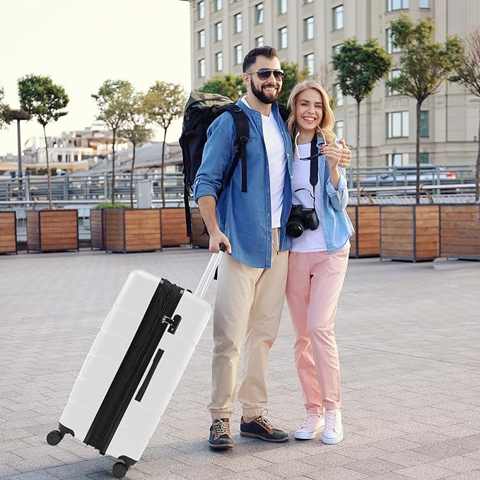 Sweetcrispy Carry on Luggage, Hard Shell ABS Suitcase with Double Spinner Wheels, Lightweight Expandable Rolling Suit Case with TSA Lock, 21 Inch Milky-White