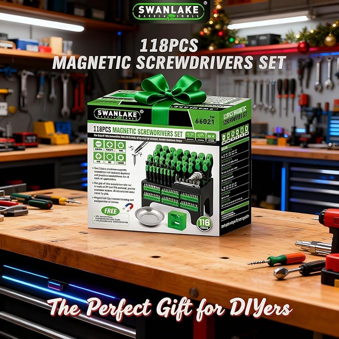 118-Piece Magnetic Screwdriver Set with Plastic Racking, Precision Screwdrivers, Magnetizer, Demagnetizer, Nut Drivers, Ratchet Handles, Allen Keys, Sockets & More - DIY Tools & Gift for Men