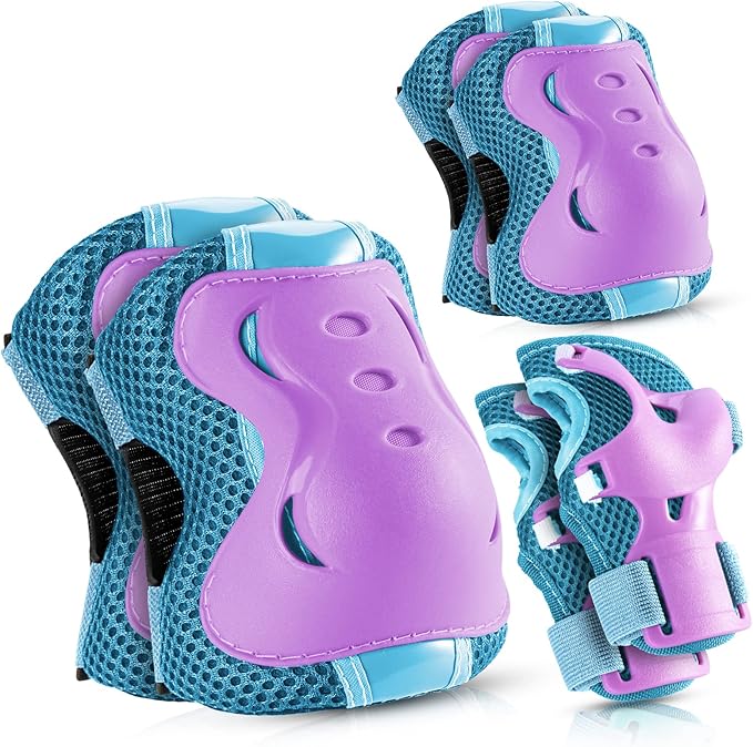 BOSONER Knee Pads for Kids Roller-Skating: Adjustable Protective Gear Set Knee Elbow Pads Wrist Guards for Bike Cycling Skateboarding Scooter Gifts 3-8 / 9-15 Years Boys Girls