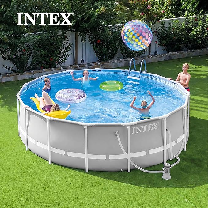 INTEX 26731EH Prism Frame Premium Above Ground Swimming Pool Set: 18ft x 48in – Includes 1500 GPH Cartridge Filter Pump – Removable Ladder – Pool Cover – Ground Cloth