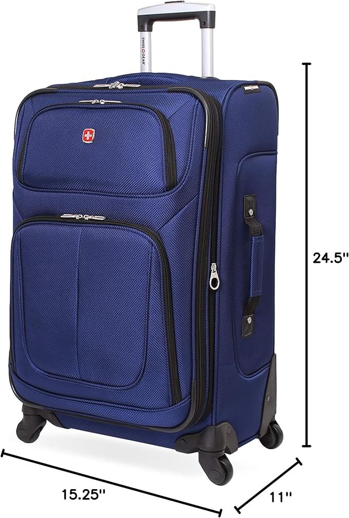 SwissGear Sion Softside Expandable Luggage – Medium Checked Suitcase with 360 Degree Wheels & Retractable Handle – 25 Inch, Perfect for 1-7 Night Trips – Blue