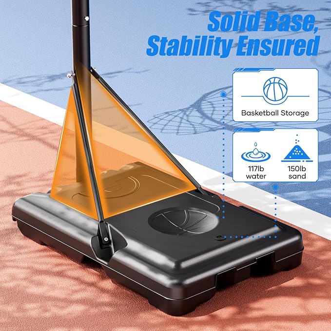 Asbest 44" Portable Basketball Hoop Outdoor | 5.5-10ft Stepless Adjustable Height Basketball Goal System for Driveway, Backyard, for All Ages