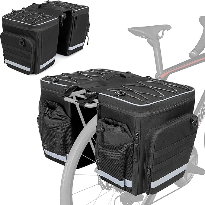 Marscamd 50L Bike Panniers with a Rain Cover, Bike Saddle Bag with Expandable Compartment and Multiple Pockets, Black