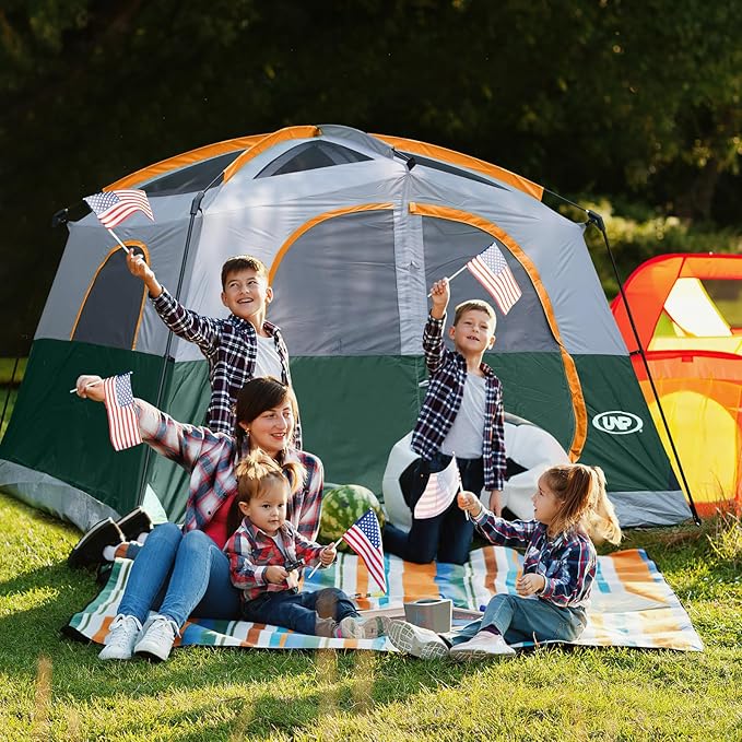 UNP Tents 6 Person Waterproof Windproof Easy Setup,Double Layer Family Camping Tent with 1 Mesh Door & 5 Large Mesh Windows -10'X9'X78in(H)