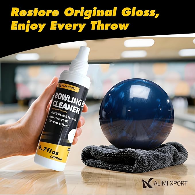 Bowling Ball Cleaner Spray with Microfiber Towel - Removes Oil, Dust & Scuffs, Gentle Formula for All Ball Types, Portable 6.7 fl oz Bottle