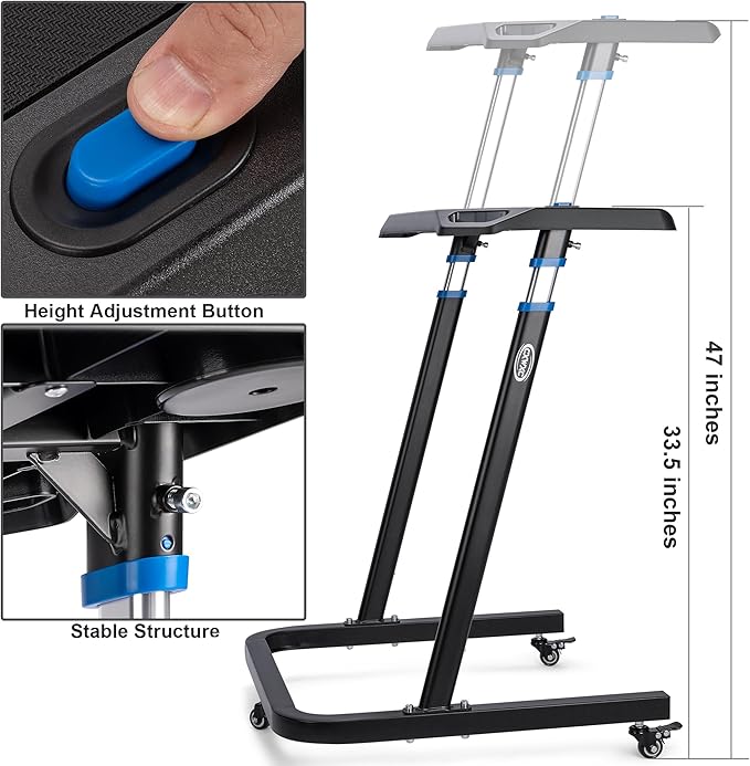 CXWXC Indoor Cycling Desk - Adjustable Height Bike Deak Laptop Stand Non-Slip Surface - Portable Bike Trainer Fitness Desk with Lockable Wheels