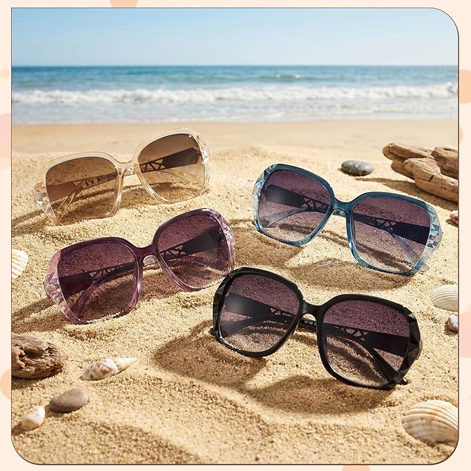 DragonflyDreams 4 Pcs Women Large Sunglasses, UV 400 Glasses Oversized Classic Trend Ladies Sunglasses Sparkling Large Frame