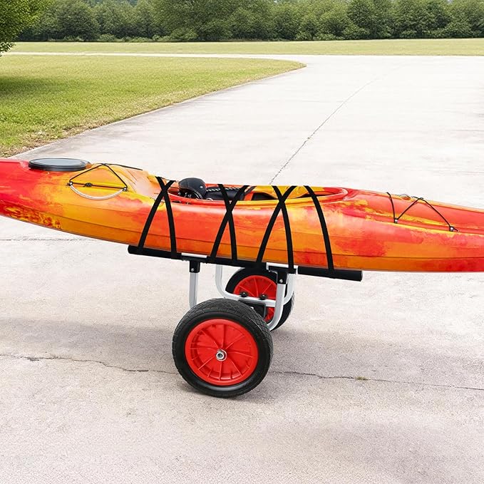 Heavy Duty Aluminum Kayak Cart, Adjustable Width Dolly with 470lb Weight Capacity and 12'' Solid Tires,Detachable Canoe Trolley Cart for Kayaks Canoes Paddleboards Float Mats Jon Boats