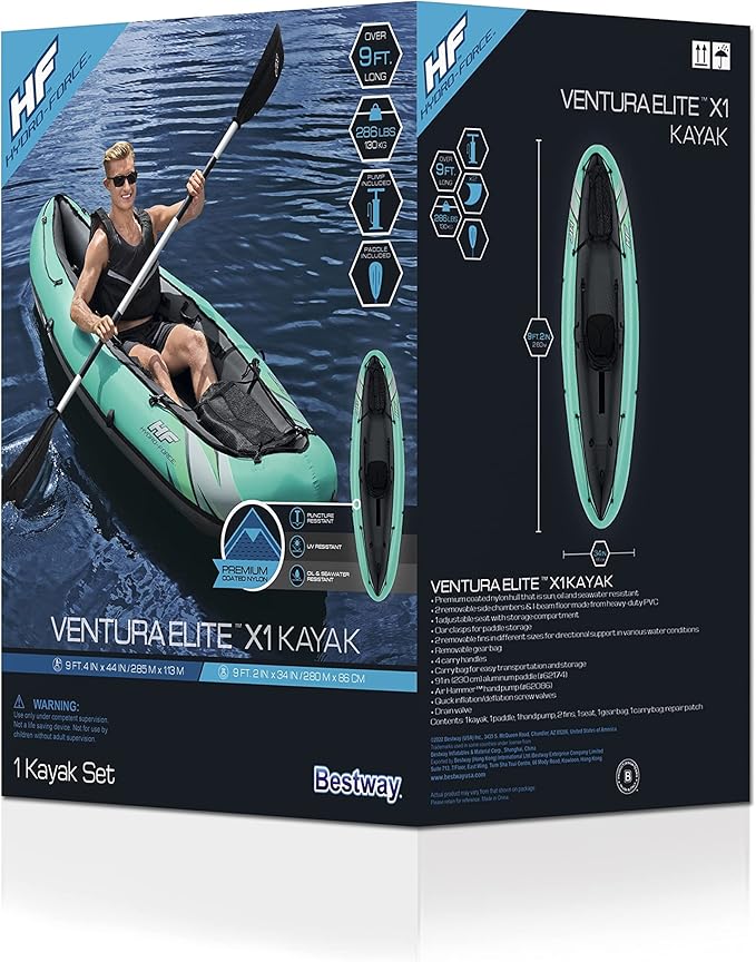 Bestway Hydro Force Inflatable Kayak Set | Includes Seat, Paddle, Hand Pump, Storage Carry Bag | Great for Adults, Kids and Families