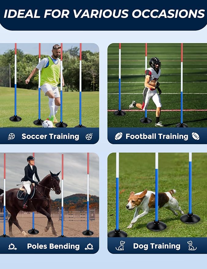 6 Pcs 6FT Pole Bending Poles for Horses, Adjustable Equestrian Sports Training Equipment for Horses, Agility Poles for Horses, Soccer, Football, Dog