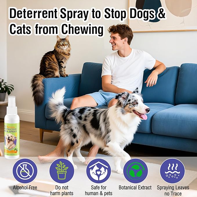 Bitter Apple Spray for Dogs to Stop Chewing - Anti Chew Dog Training Deterrent for Furniture, Shoes & Wires - Pet-Friendly & Stain-Free Formula - 4oz (120ml)