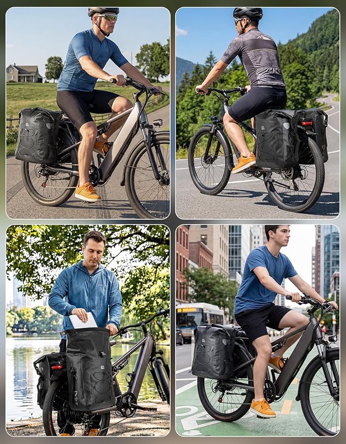KEMIMOTO Bike Pannier Waterproof 2-Pack, 60L Bicycle Saddle Bag for Rear Rack, Side Storage Bag with Laptop Compartment & Reflective, PVC Air-Tight Material – Commuting Touring Grocery Shoulder Carry