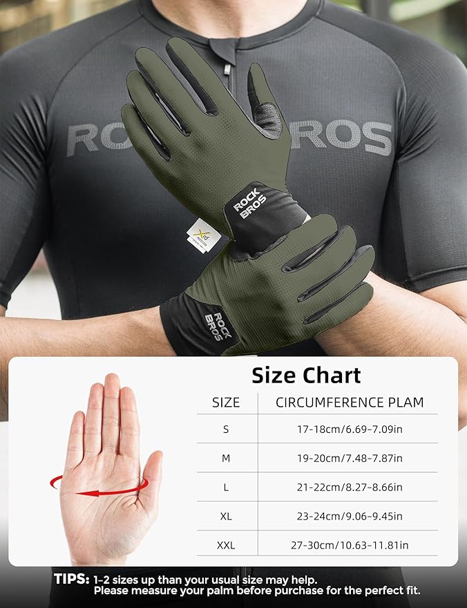 ROCKBROS Cycling Gloves for Men Women XRD Shock Absorbing Bicycle Riding Anti-Slip Breathable Full Finger UV-Sun-Protection Gloves for Road/Mountain & Electric Bike,E-Bike Commuter