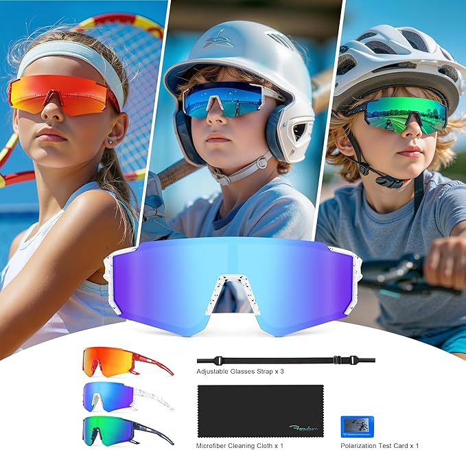 Fanshen Kids 野球サングラス ユース - スポーツ偏光サングラス ソフトボール サイクリング 男の子 女の子 3~12歳 UV保護