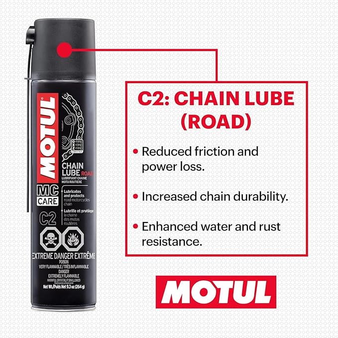 Motul C1 Chain Clean + C2 Chain Lube Road Bundle | Heavy-Duty Motorcycle Chain Cleaner 9.8oz & Chain Lubricant Spray 9.3 oz for Street & Sport Bikes