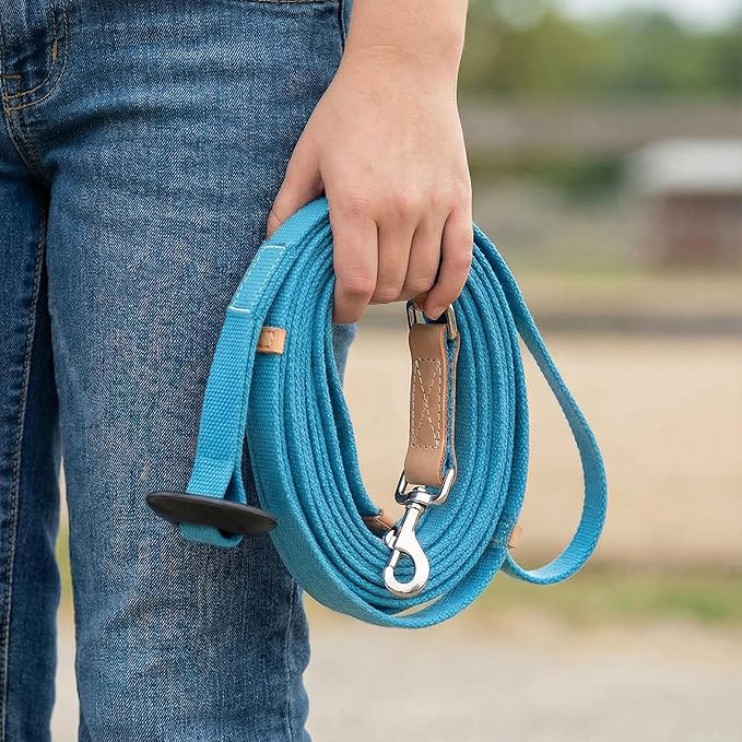 35' Flat Cotton Web Lunge Line with Bolt Snap & Rubber Stop - By Southwestern Equine (35', Turquoise)
