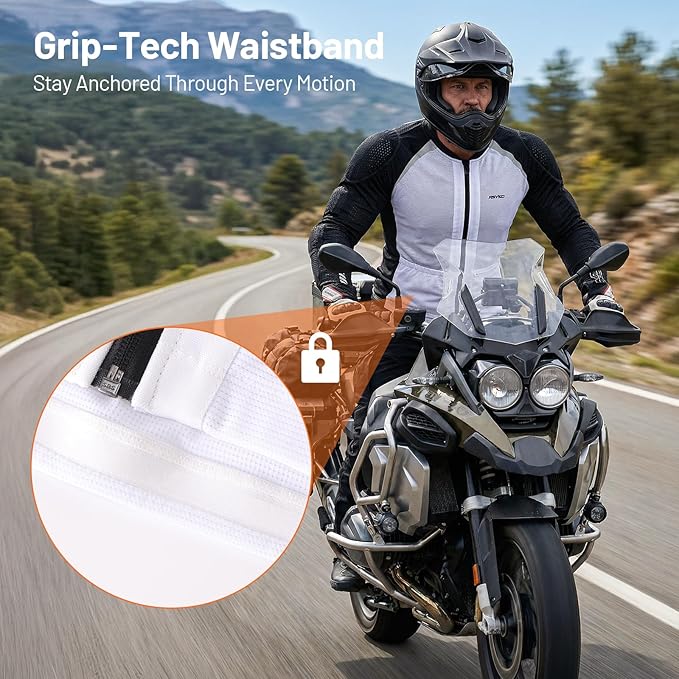 Men's Armored Motorcycle Shirt with CE Certified Protective Mesh Motorcycle Jacket Men with Reflective Strips, All Season Motorcycle Riding Shirt for Motorcycle Bicycle Scooter Riding Gear White