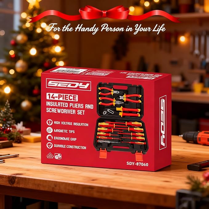 Insulated Screwdriver & Pliers Set: 14-Piece VDE Insulated Set 1000V Insulated Electrician Tool Set with Magnetic Phillips, Slotted Screwdrivers and Insulated Pliers