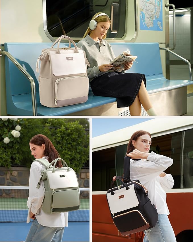 LOVEVOOK Laptop Backpack for Women with Giant Tumbler Holder Pocket, 15.6 inch Travel Work Backpack Purse for Nurse Teacher, Waterproof School Bag College Bookbag Cute Casual Daypack for Girls Khaki