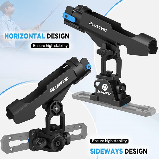 PLUSINNO 2 in 1 Fishing Rod Holders for Boat, Kayak Fishing Rod Holder, Fishing Pole Holders for Track Mount / Deck Mount, Fishing Gear with Fishing Rod Protective Strap, Fishing Accessories & Gifts