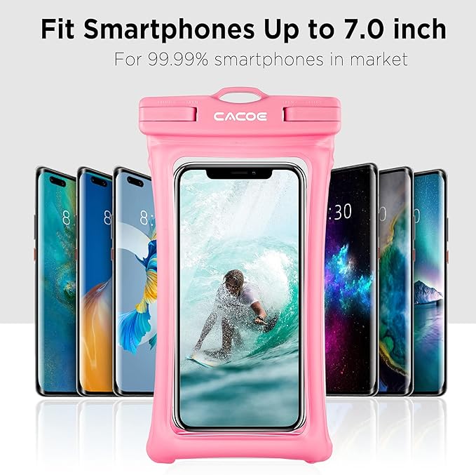 CACOE 【水に浮く】フローティング 防水ケース 2個セット 最大7.0インチ対応 携帯電話用防水ポーチ 調節可能なネックストラップ付き IPX8 携帯電話用ドライバッグ 水辺のアクティビティに(ブラック+ピンク)