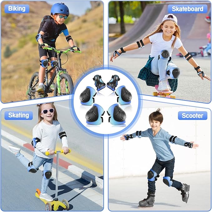Wemfg Kids Protective Gear Set Knee Pads for Kids 3-14 Years Toddler Knee and Elbow Pads with Wrist Guards 3 in 1 for Skating Cycling Bike Rollerblading Scooter