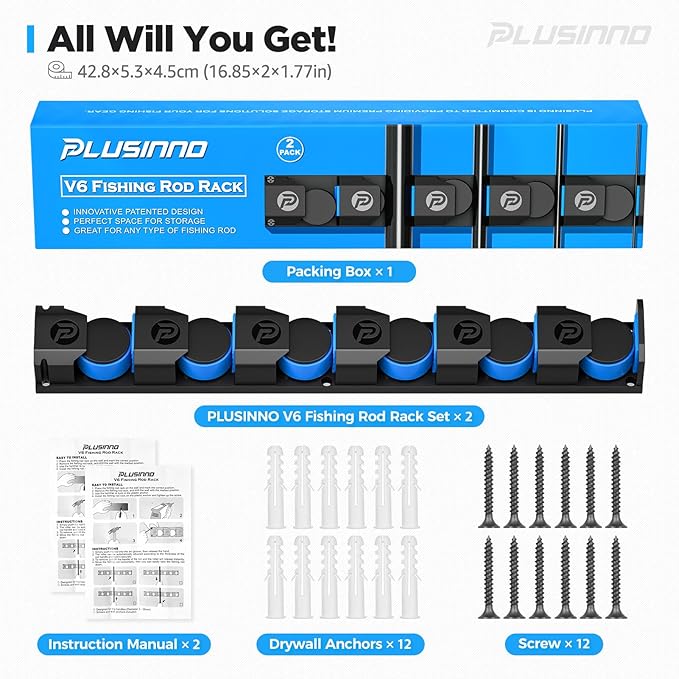 PLUSINNO 釣りギフト 男性向け - V6 垂直釣り竿/ポールホルダー、特大・高耐久釣り竿コンボ対応、ガレージ用釣り竿ホルダー、壁掛け釣り竿ラック収納
