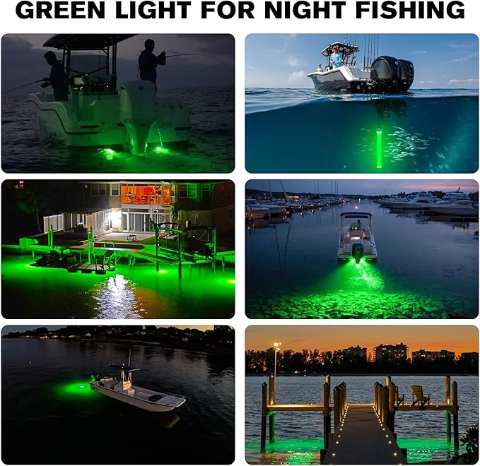 Goldlife Underwater Fishing Light with 100ft Cable, 400W 40000LM GFCI Safety Plug Brightness Green LED Submersible Light Attractants for Docks/Boats/Kayaks, IP69K Rated for Fresh & Salt Water