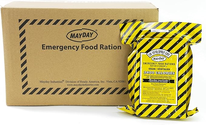 Mayday 2400 Calorie Emergency Food Bars – 10-Year Shelf Life Survival Rations (Case of 12) – Vegan Disaster Preparedness Food Supply for Emergency Kits, Bug Out Bags & Survival Storage