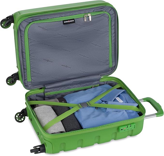 SwissGear 7366 シグネチャー ハードサイド 拡張可能ラゲッジ スピナーホイール、TSAロック、カップホルダー、グリーン、機内持ち込み可能19インチ