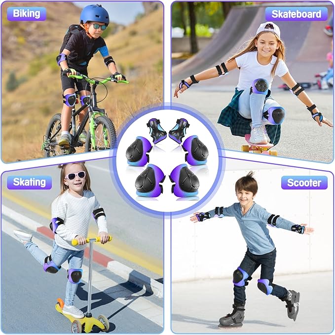 Wemfg Kids Protective Gear Set Knee Pads for Kids 3-14 Years Toddler Knee and Elbow Pads with Wrist Guards 3 in 1 for Skating Cycling Bike Rollerblading Scooter