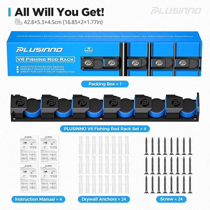 PLUSINNO 釣りギフト 男性向け - V6 垂直釣り竿/ポールホルダー、特大・高耐久釣り竿コンボ対応、ガレージ用釣り竿ホルダー、壁掛け釣り竿ラック収納