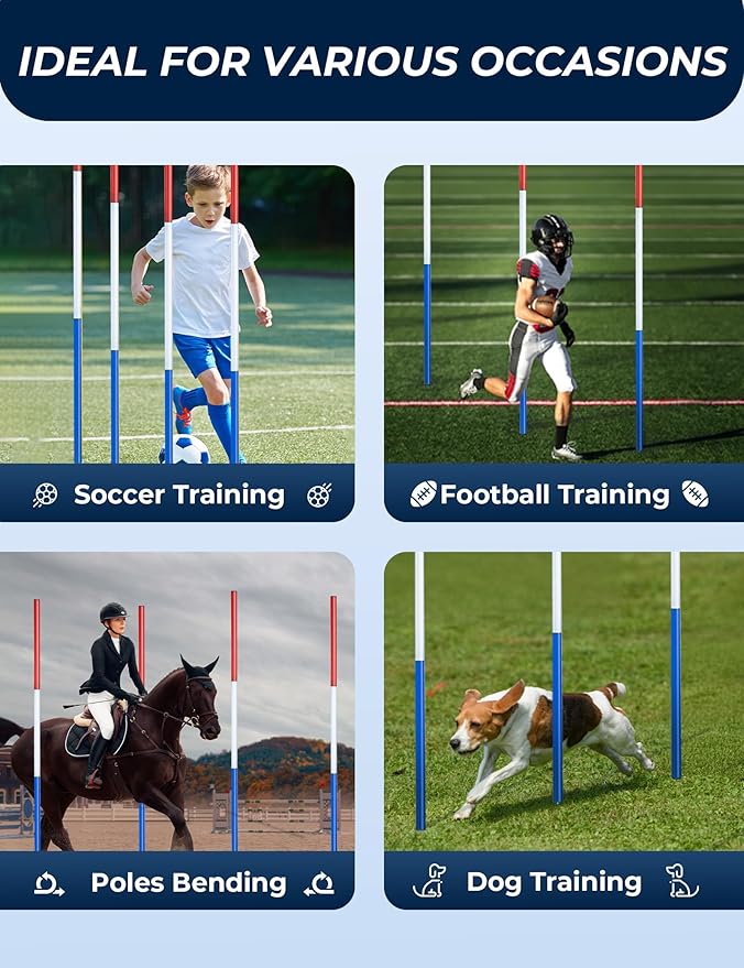 6 Pcs 6FT Pole Bending Poles for Horses, Adjustable Equestrian Sports Training Equipment for Horses, Agility Poles for Horses, Soccer, Football, Dog