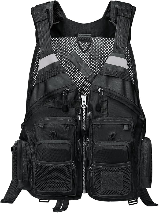 Gonex Fly Fishing Vest for Men Women, Comfortable Adjustable Fishing Vest with Multi-Pockets Reflective Stripes